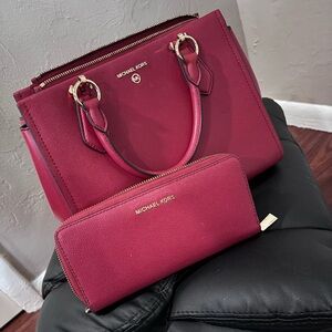 Michael Kors Red Handbag and Wallet Set